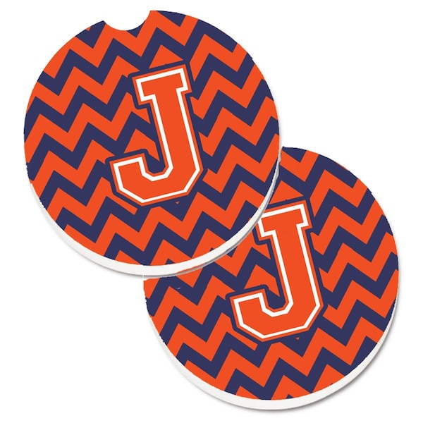 Carolines Treasures Letter J Chevron Orange and Blue Set of 2 Cup Holder Car Coaster CJ1042-JCARC - main
